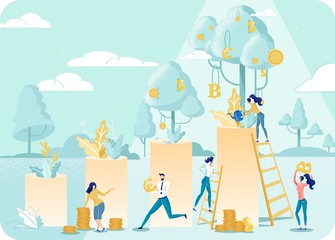 Growing Financial Chart in Money Garden and People