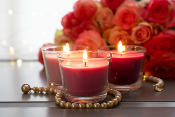 fresh rose flowers on gray