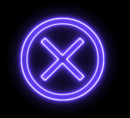 Obraz premium Neon cross mark, x symbol. Wrong, error concept with glowing, neon light. 