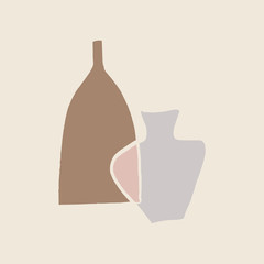 Abstract Shapes Terracotta Vase Poster Vector Modern Neutral Minimalistic Antique Clay Pottery Print
