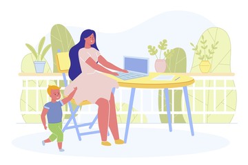 Advertising Flyer, Mom Uses Laptop on Terrace.