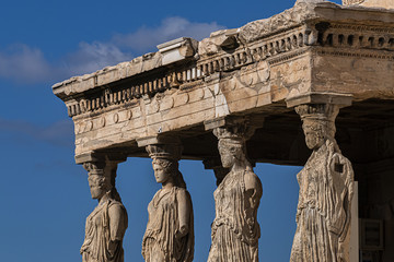 The Erechtheion (or Erechtheum, 406 BC) with Caryatids - ancient Greek temple on the north side of...
