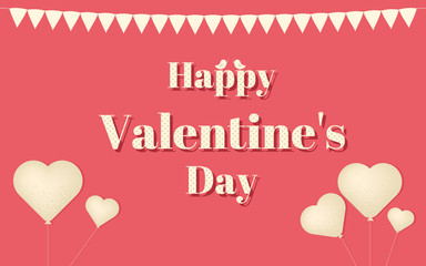 Happy Valentine's Day vector design concept, composition with birds and hearts, retro holiday template on red background