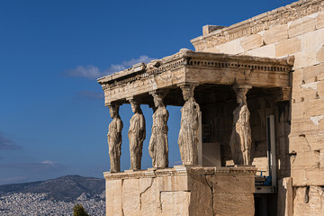 The Erechtheion (or Erechtheum, 406 BC) with Caryatids - ancient Greek temple on the north side of...