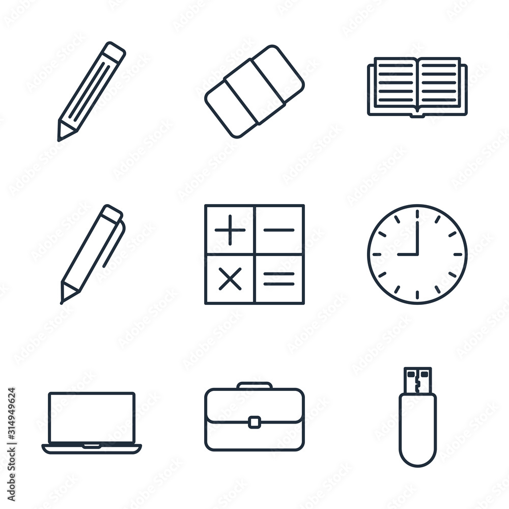 Poster set office icon template color editable. office stationery pack symbol vector sign isolated on white