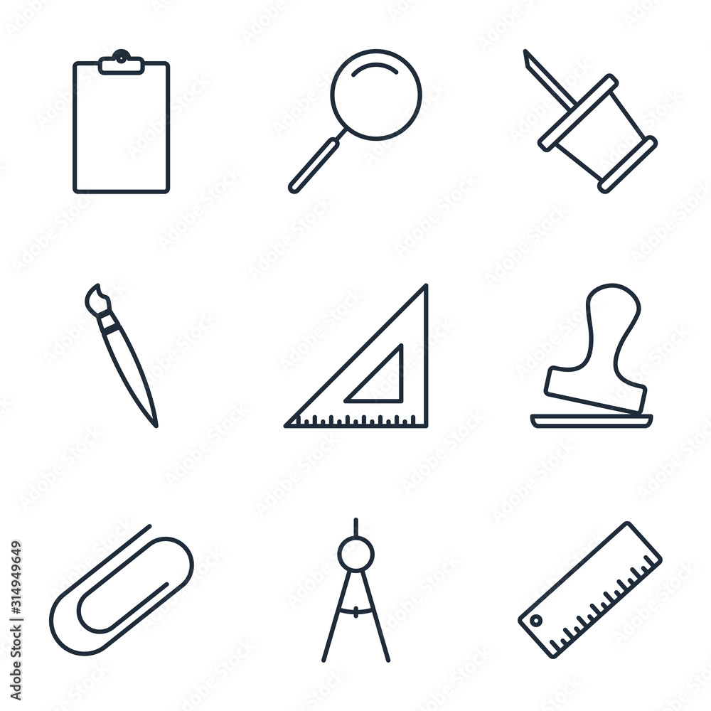 Poster set office icon template color editable. office stationery pack symbol vector sign isolated on white