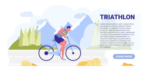 Guy Participates in Triathlon and Rides Bicycle.