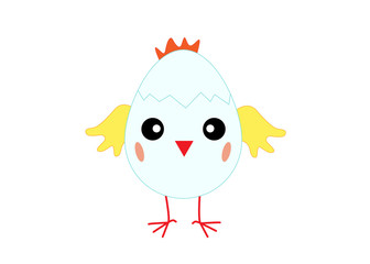 Happy cute Easter chicken egg on white background, vector flat illustration, greeting card. Happy Easter design.