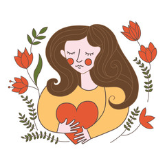 Illustration of girl with big heart