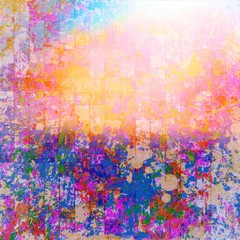 Colorful painting art, mosaic square background illustration with grunge style effect.