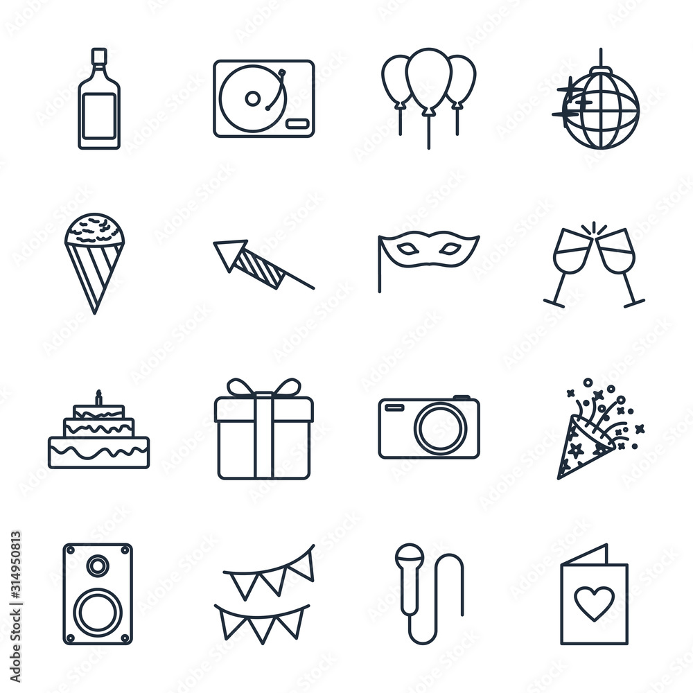 Poster set party icon template color editable. birthday, holidays pack symbol vector sign isolated on white