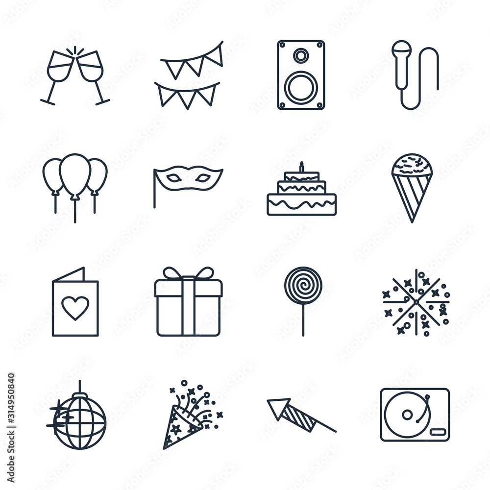 Poster set party icon template color editable. birthday, holidays pack symbol vector sign isolated on white