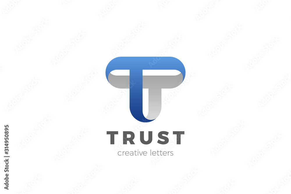 Poster letter t logo design vector template ribbon font style typography.