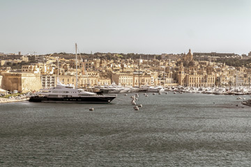  City of Birgu in Malta with Fort St. Angelo and Vittoriosa Yacht Marina in the Grand Harbour 