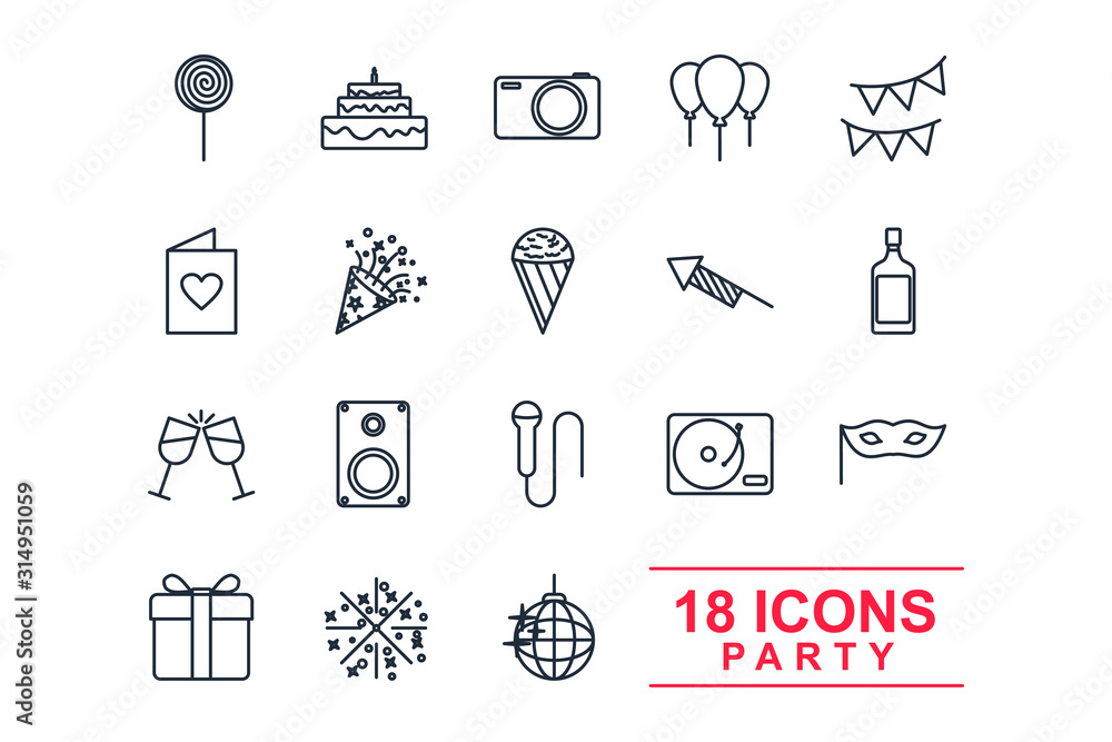 Poster set party icon template color editable. birthday, holidays pack symbol vector sign isolated on white
