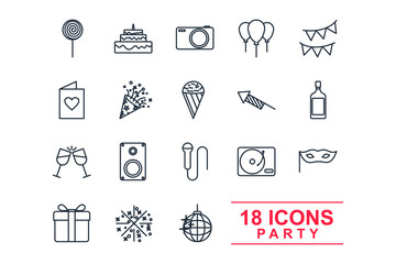 Set Party icon template color editable. Birthday, Holidays pack symbol vector sign isolated on white background illustration for graphic and web design.