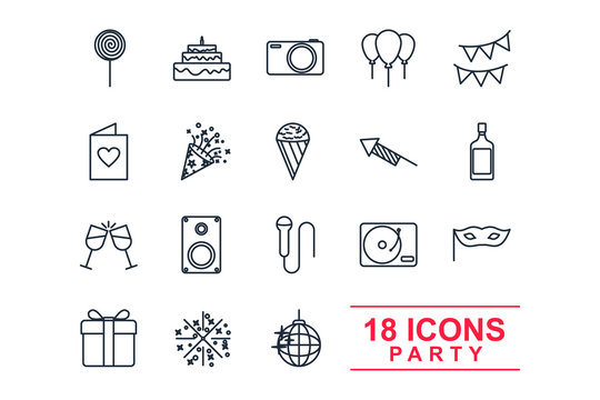 Set Party icon template color editable. Birthday, Holidays pack symbol vector sign isolated on white background illustration for graphic and web design.