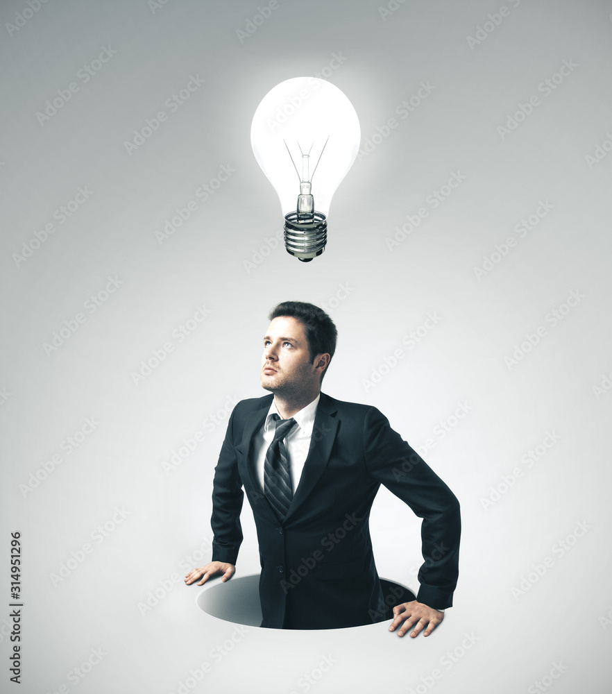 Sticker Businessman in suit with lightbulb