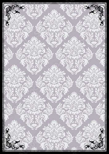 ダマスク柄背景とアンティークのフレームのテンプレート フォーマット サイズ グレー系 Frame And Damask Pattern Background Template Wall Mural Globeds