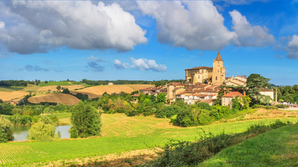 Fototapeta na wymiar Summer landscape - view of the village of Lavardens, in the historical province Gascony, the region of Occitanie of southwestern France