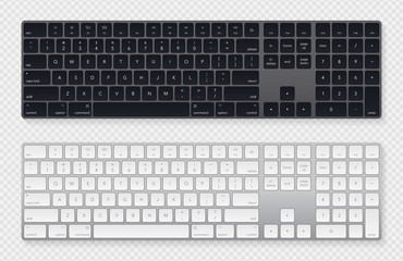 Modern grey laptop bluetooth keyboard pack isolated on white. Minimalistic keyboard with black buttons. Vector illustration