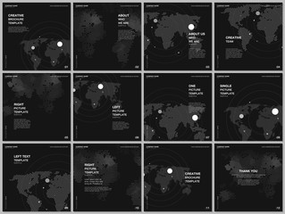 Brochure layout of square format covers design templates for square flyer, brochure design, report, presentation, magazine cover. World map concept backgrounds with world map infographics elements.