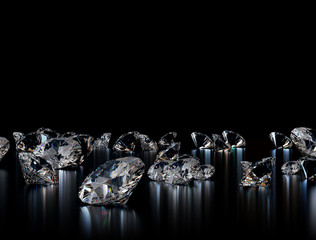 Diamonds on black background. 3D illustration
