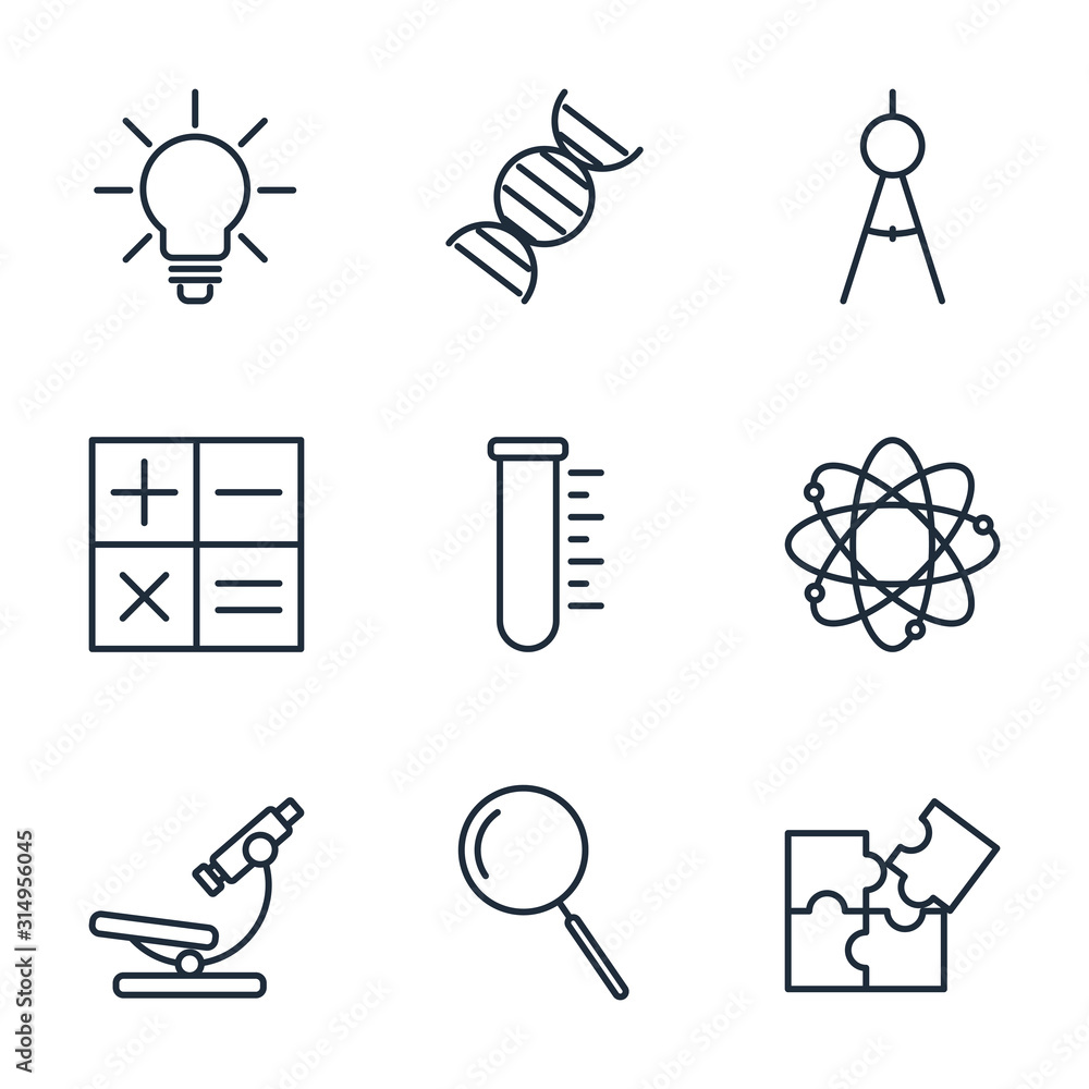 Poster Set Science icon template color editable. scientific activity elements pack symbol vector sign isolated on white background illustration for graphic and web design.