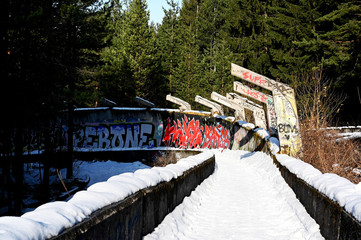 An abandoned bob trail on Trebevic Mountain near Sarajevo