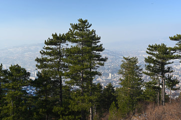 Panorama of Sarajevo during the winter in a cloud of smog