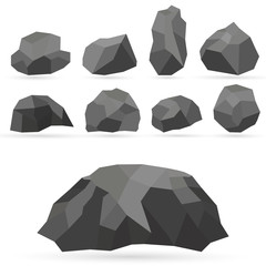 Set of stones in flat style. Rock, stone