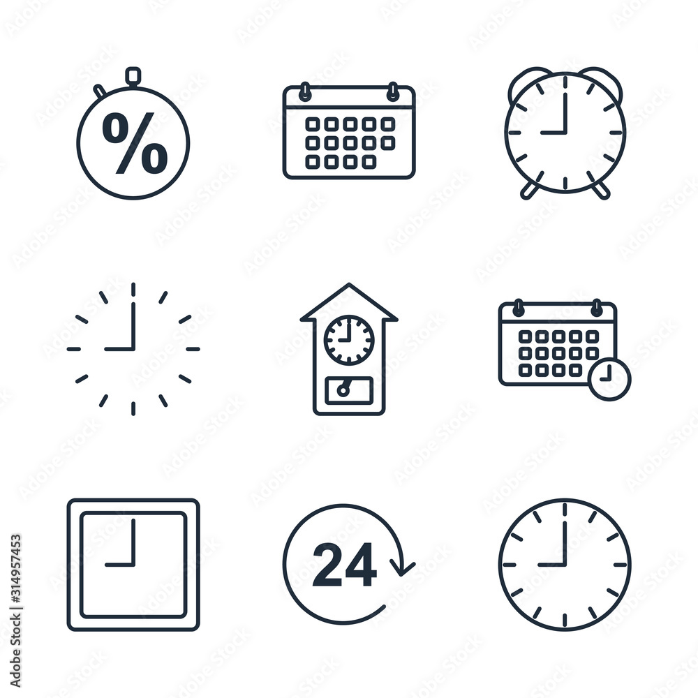 Leinwandbilder Set Time icon template color editable. Time pack symbol vector sign isolated on white background illustration for graphic and web design.