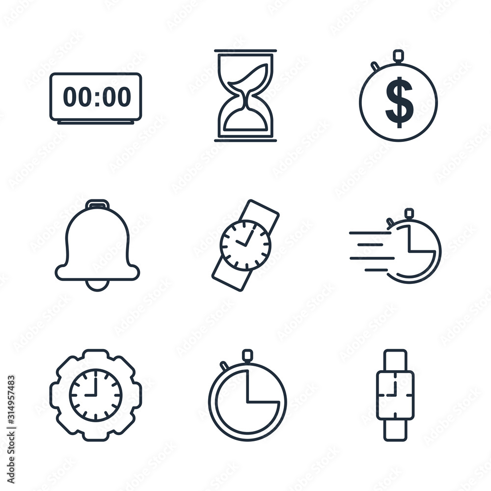 Fototapete set time icon template color editable. time pack symbol vector sign isolated on white background ill