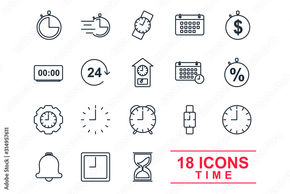 Fototapete Set Time icon template color editable. Time pack symbol vector sign isolated on white background illustration for graphic and web design.