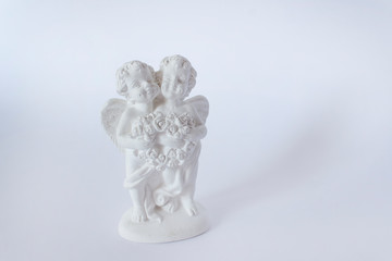 couple of angels with roses heart love happiness together on white background