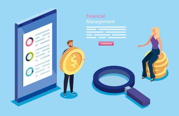 financial management with couple and icons