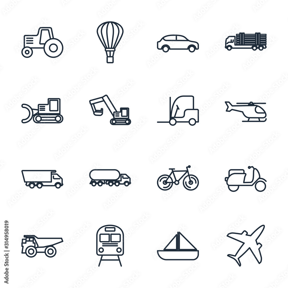 Aufkleber set transport vehicle icon template color editable. vehicle and delivery pack symbol vector sign iso