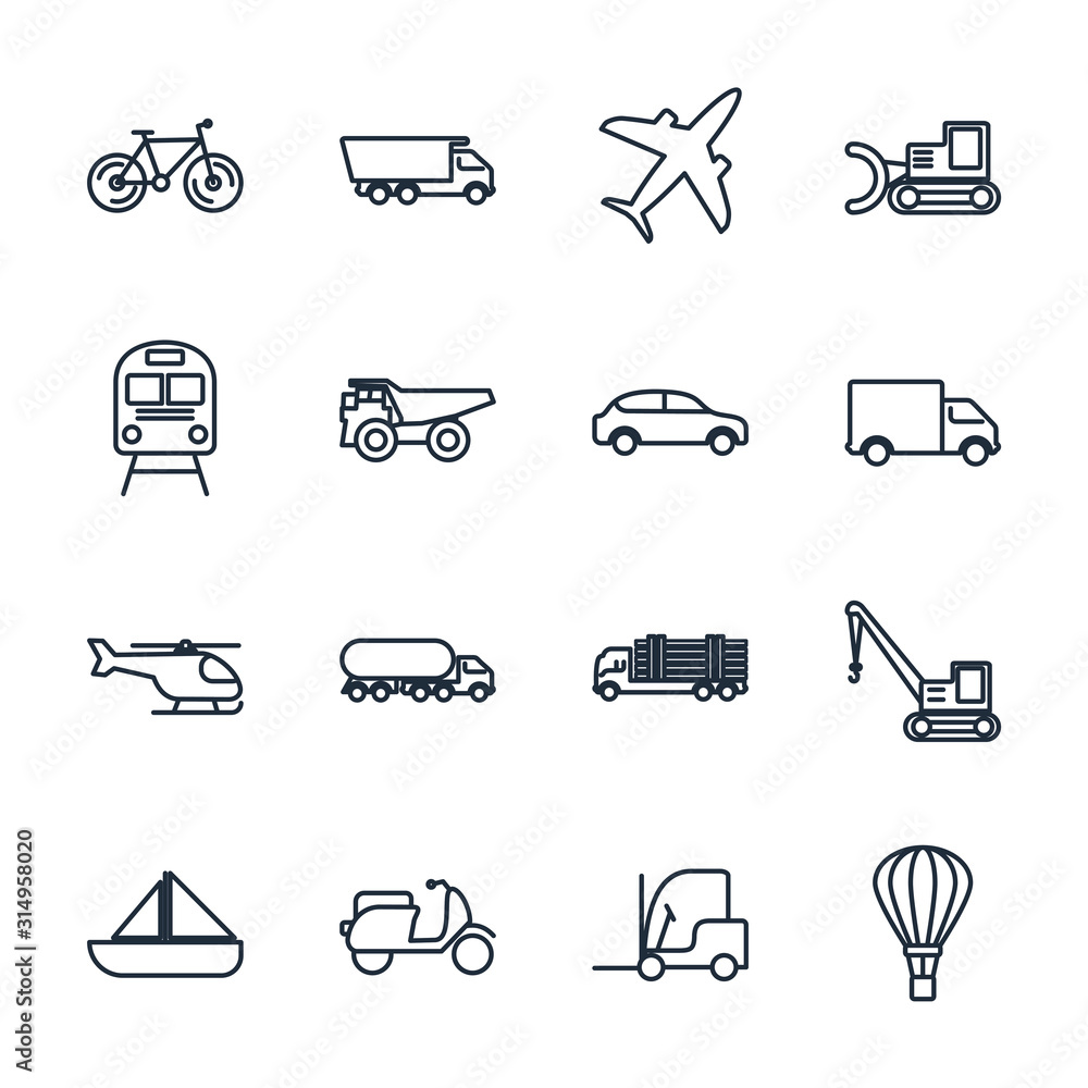 Aufkleber set transport vehicle icon template color editable. vehicle and delivery pack symbol vector sign iso