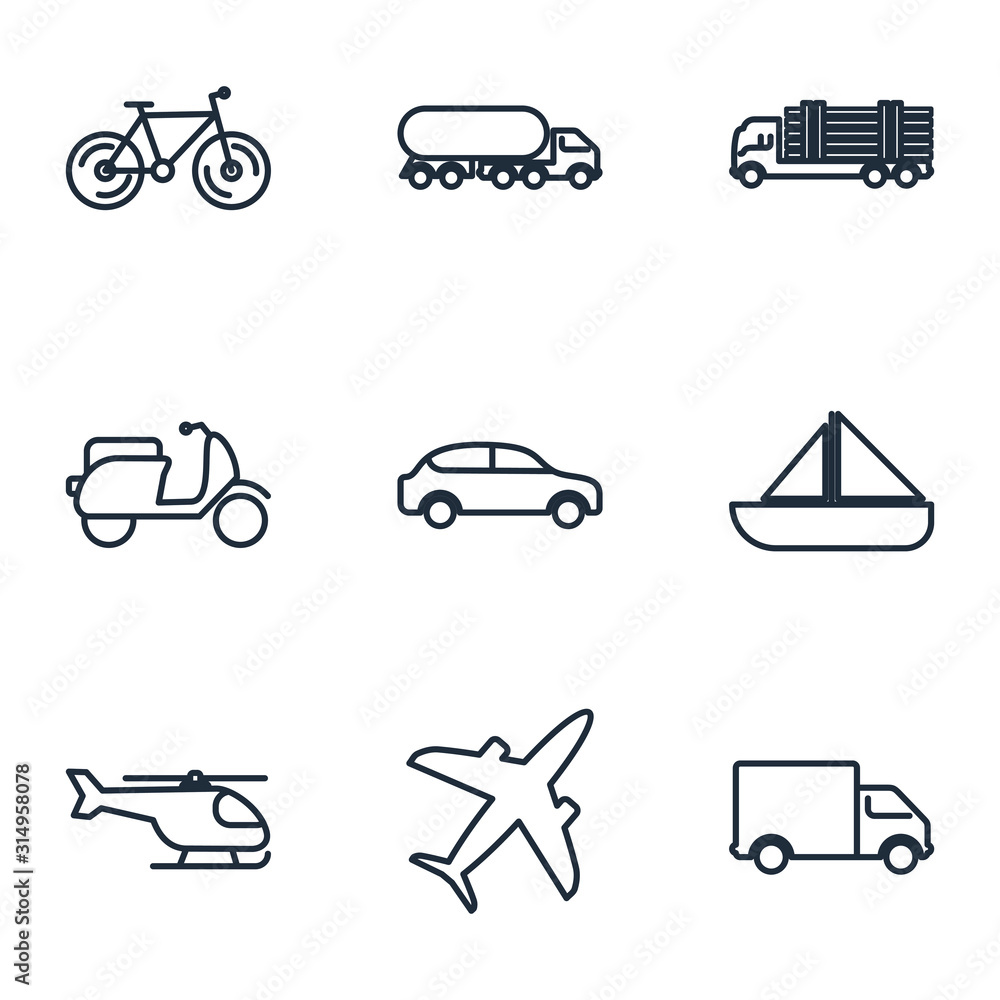 Aufkleber Set Transport vehicle icon template color editable. vehicle and delivery pack symbol vector sign isolated on white background illustration for graphic and web design.