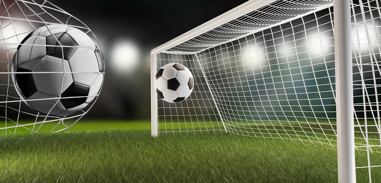 soccer football ball and soccer goal 3d-illustration