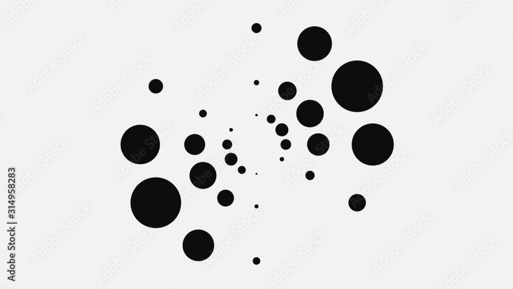 Poster animation with black pulsating dots in circle. animation. black dots in three rows pulsate in circle