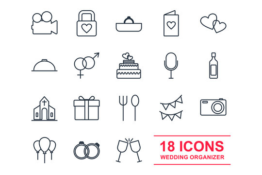 Set wedding icon template color editable. Wedding Marriage or Bridal pack symbol vector sign isolated on white background illustration for graphic and web design.