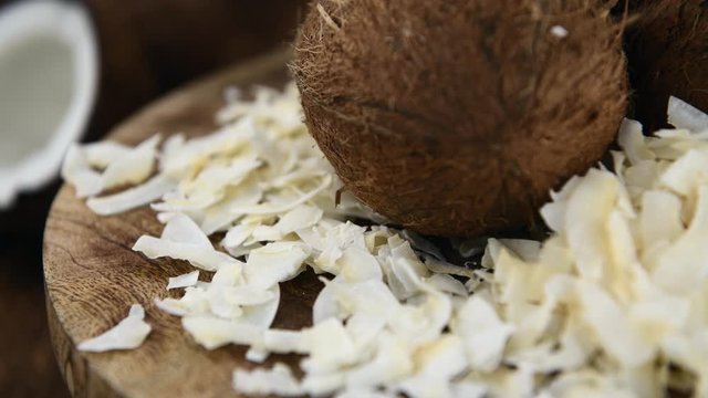 Coconut Chips rotating on a plate (seamless loopable)