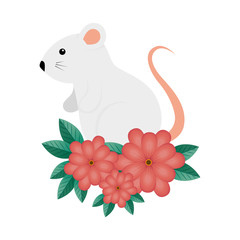 cute rodent rat with flowers isolated icon