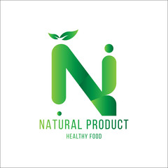 Original Letter N for logotype. Natural product with green tree leaf for logo world ecology. Flat Vector Illustration EPS10