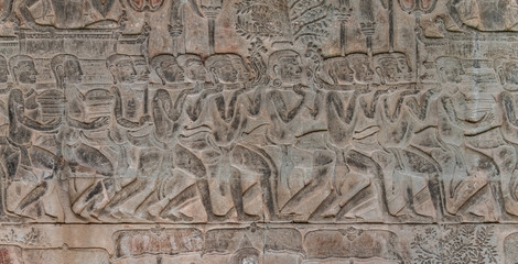 Reliefs in the Angkor Wat temple, Cambodia