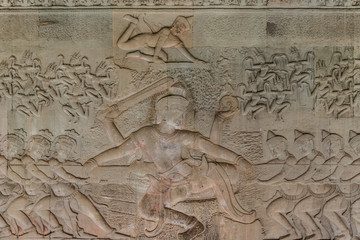 Reliefs in the Angkor Wat temple, Cambodia