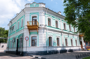 Russia, Blagoveshchensk, July 2019: Summer. The building is a monument of architecture "House of L. I. Rodionova" in the center of Blagoveshchensk