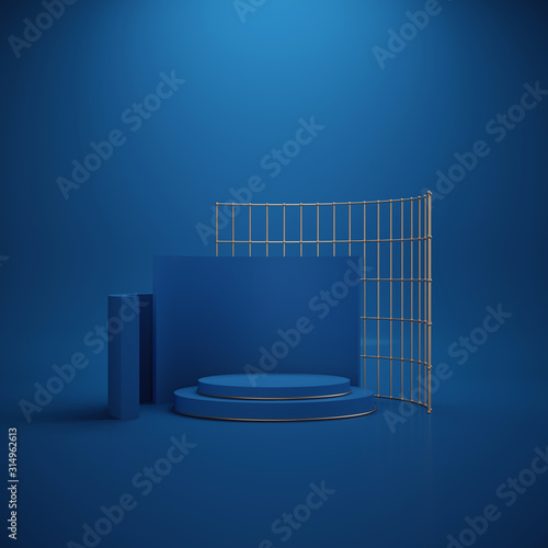 Download 3d Render Minimal Abstract Background Blank Mockup Empty Fashion Podium Vacant Pedestal Cylinder Steps Stage Interior Showcase Modern Concept Copy Space Classic Blue Color Of The Year 2020 Wall Mural Wacomka