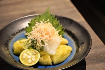nasu-no-nibitashi(boiled eggplant with Japanese soy sauce and broth)